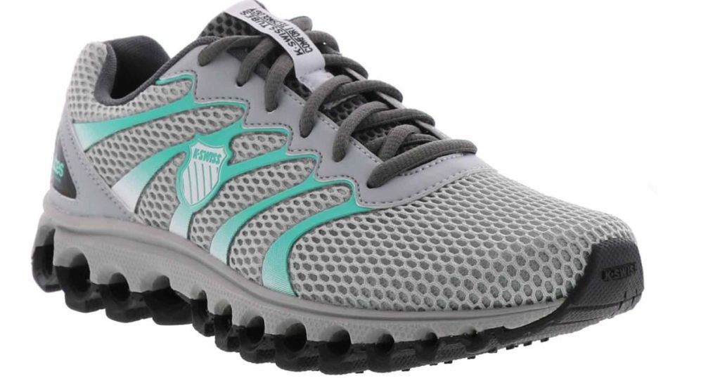 mint green and gray k-swiss shoe