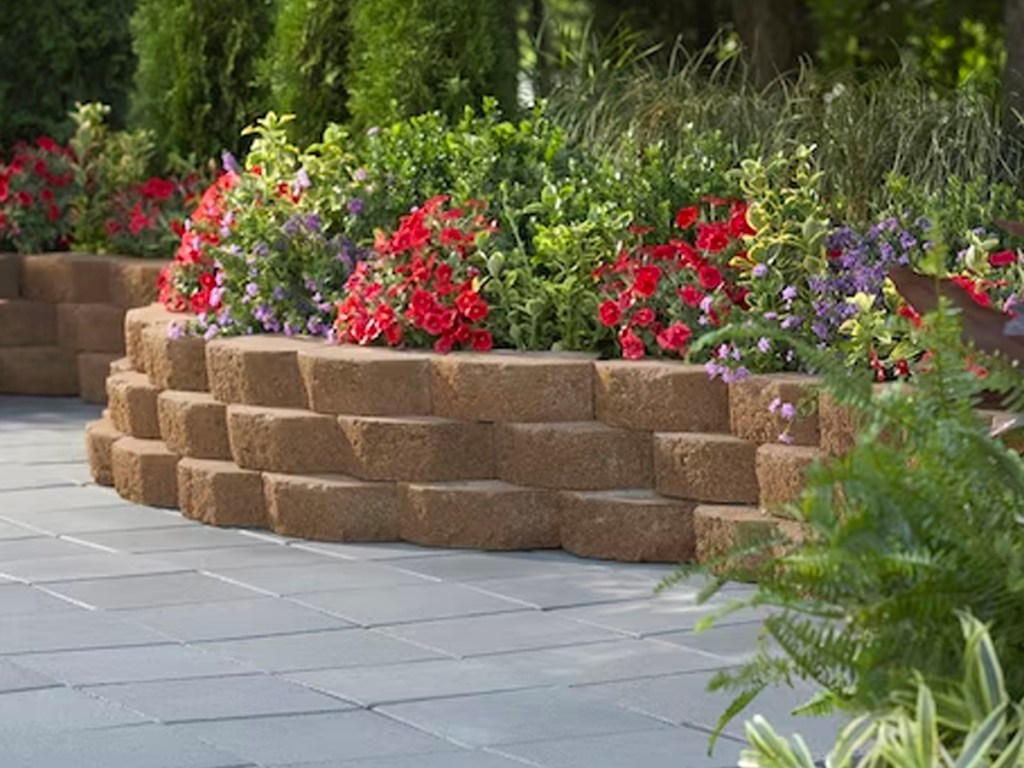 lowes retaining wall blocks with flowers