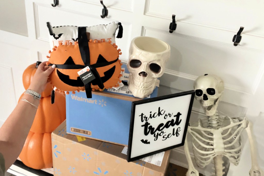 walmart halloween decor next to boxes 