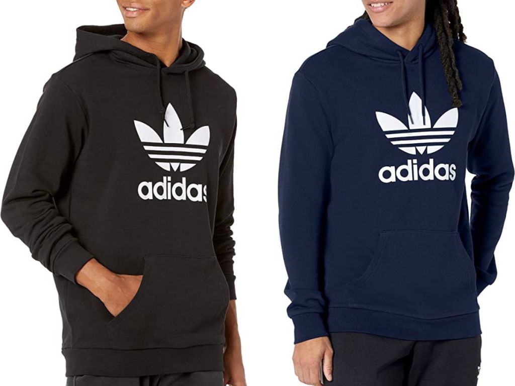 two stock images of men wearing Adidas hoodies