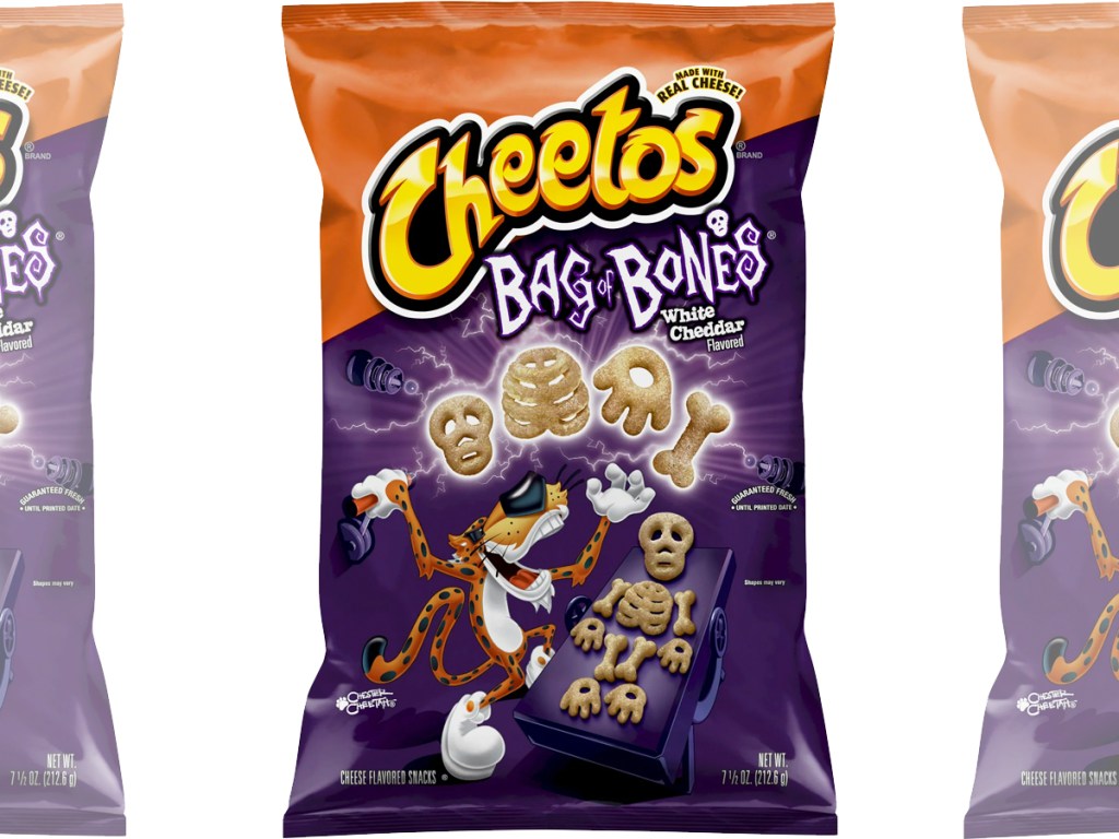 orange and purple bags of Cheetos Bag of Bones snacks