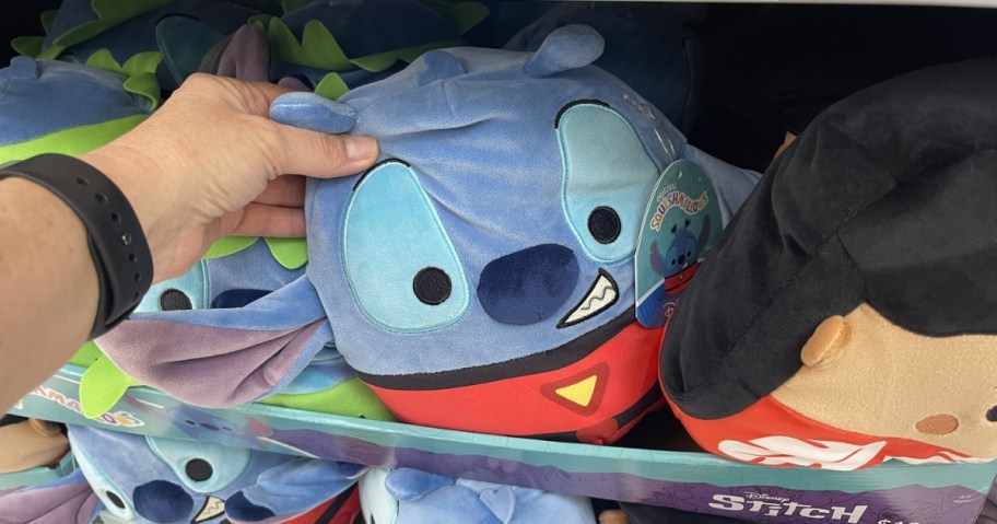 disney stitch squishmallows on store shelf