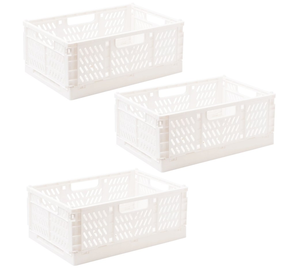 three white storage crates