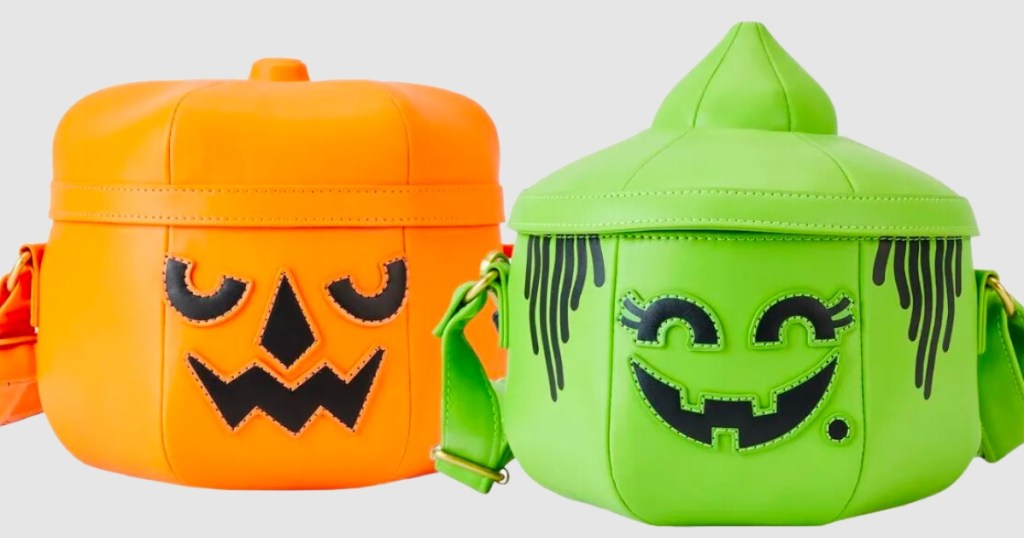 2 loungefly pumpkin buckets in orange and green
