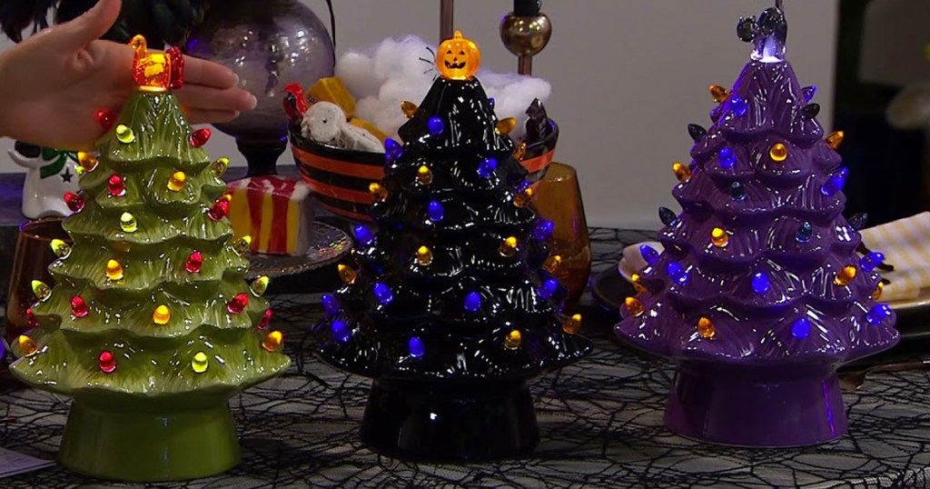 three ceramic halloween trees