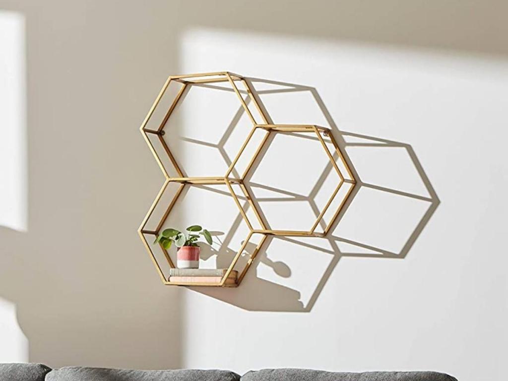 Rivet Modern Hexagon Honeycomb Floating Shelf Wall Unit