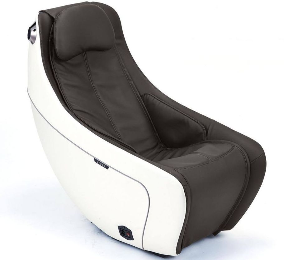 a white and dark brown full body massage chair
