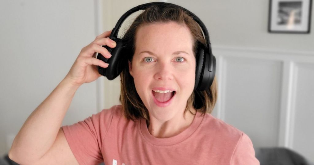 woman wearing wireless headphones