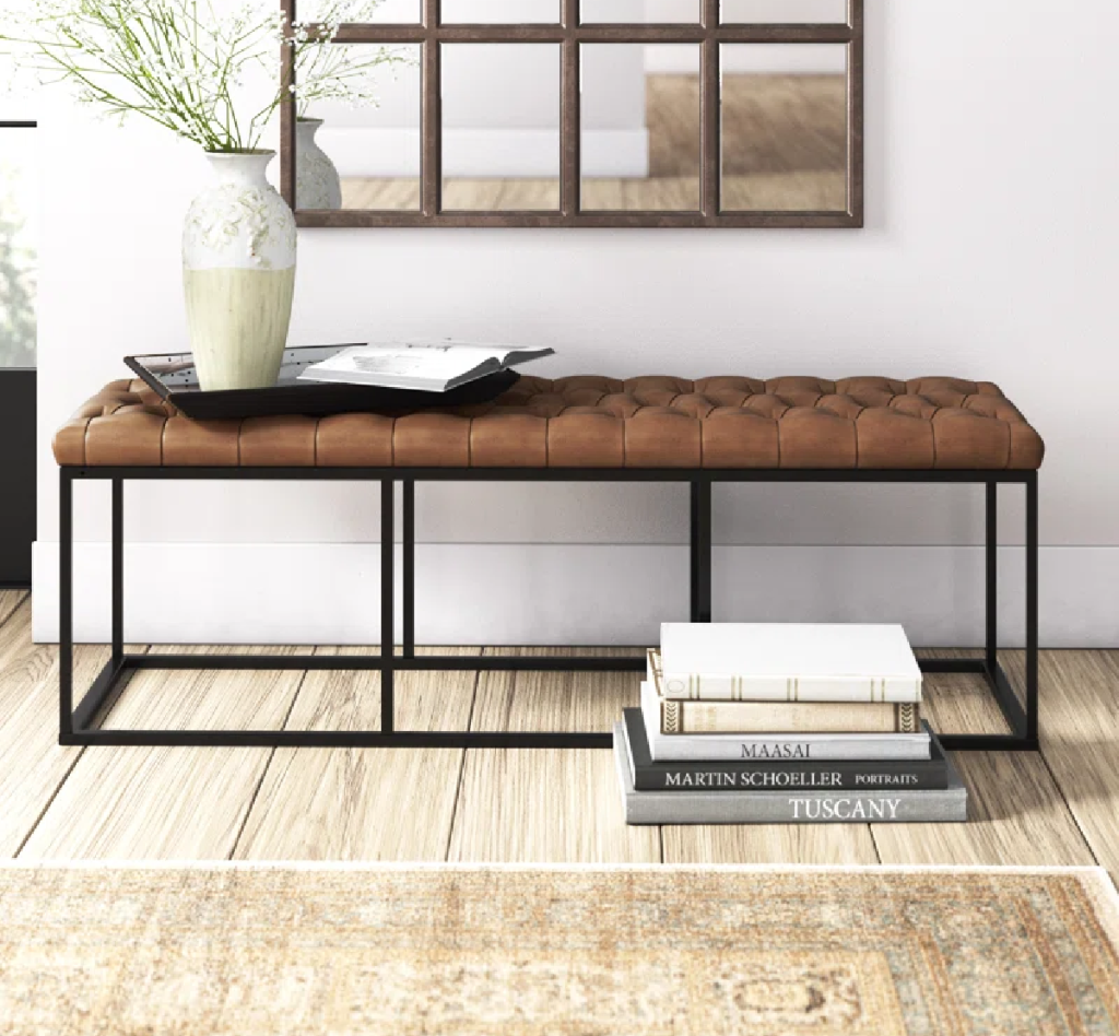 A chic faux leather bench available at Wayfair's Way Day event
