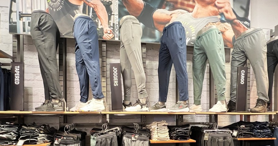 display of under armour pants in store