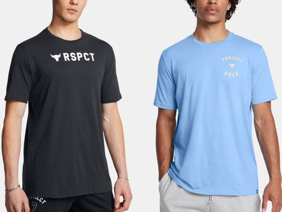 Stock images of two men wearing Under Armour Project Rock Tees