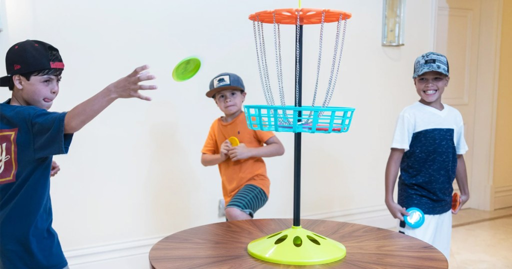 kids playing with mini frisbee golf set