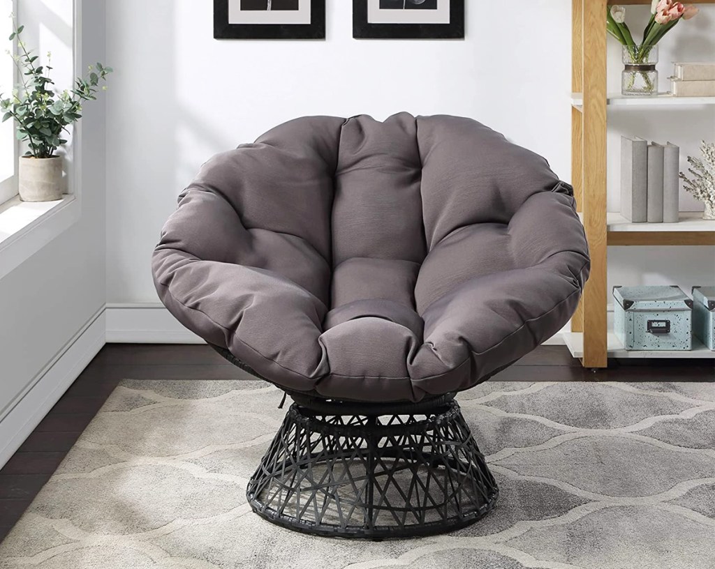 grey papasan chair in living room