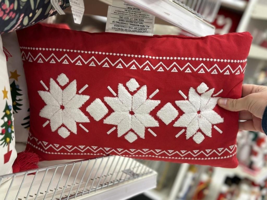 Wondershop Fair Isle Embroidered Cotton Lumbar Christmas Throw Pillow