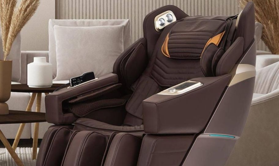 a brown massage chair in a living room