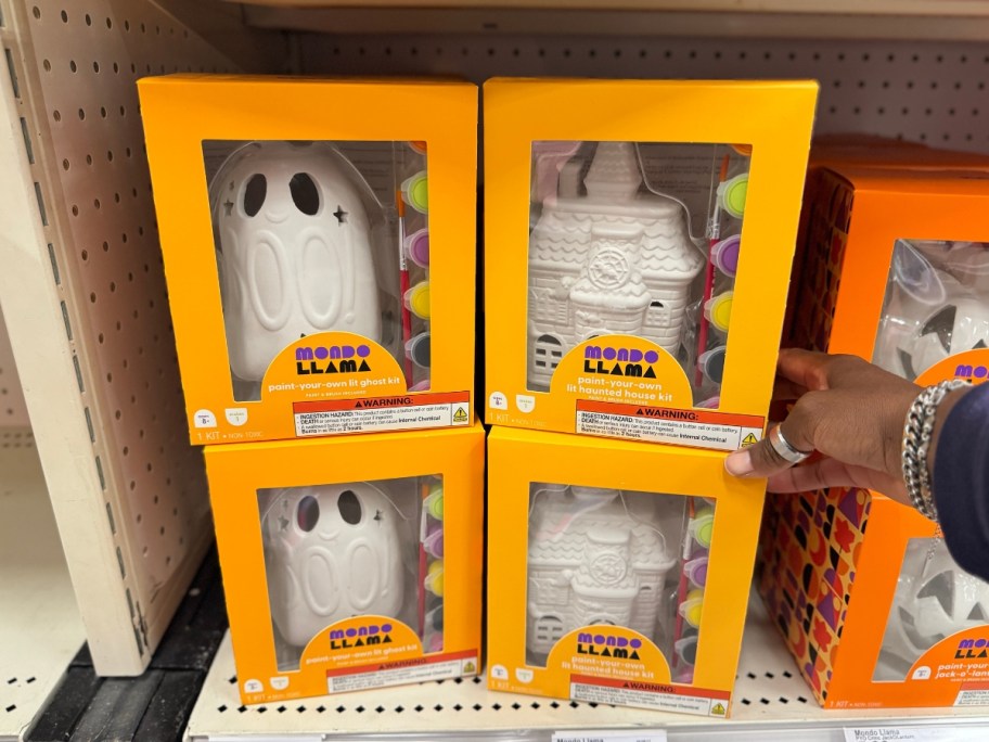 paint your own Halloween Ghost and Haunted Houses Kits on a store shelf