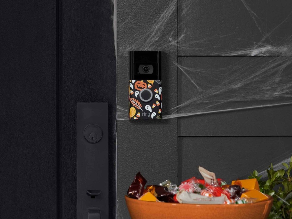 Ring doorbell camera with Halloween faceplate