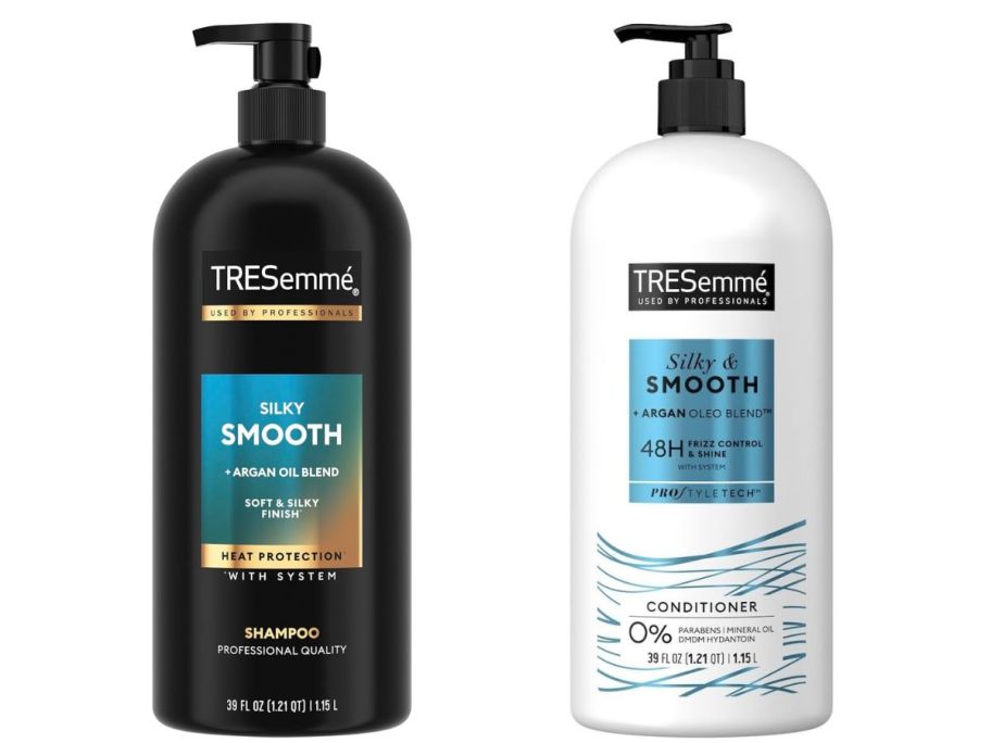 a TRESemme Smooth & Silky shampoo and conditioner bottle stock image