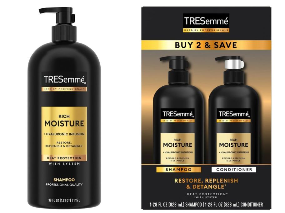 a tresemme shampoo bottle and two piece set stock image