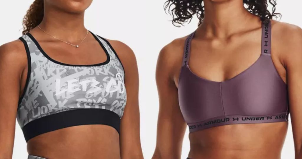 2 women wearing Under Armour sports bras 