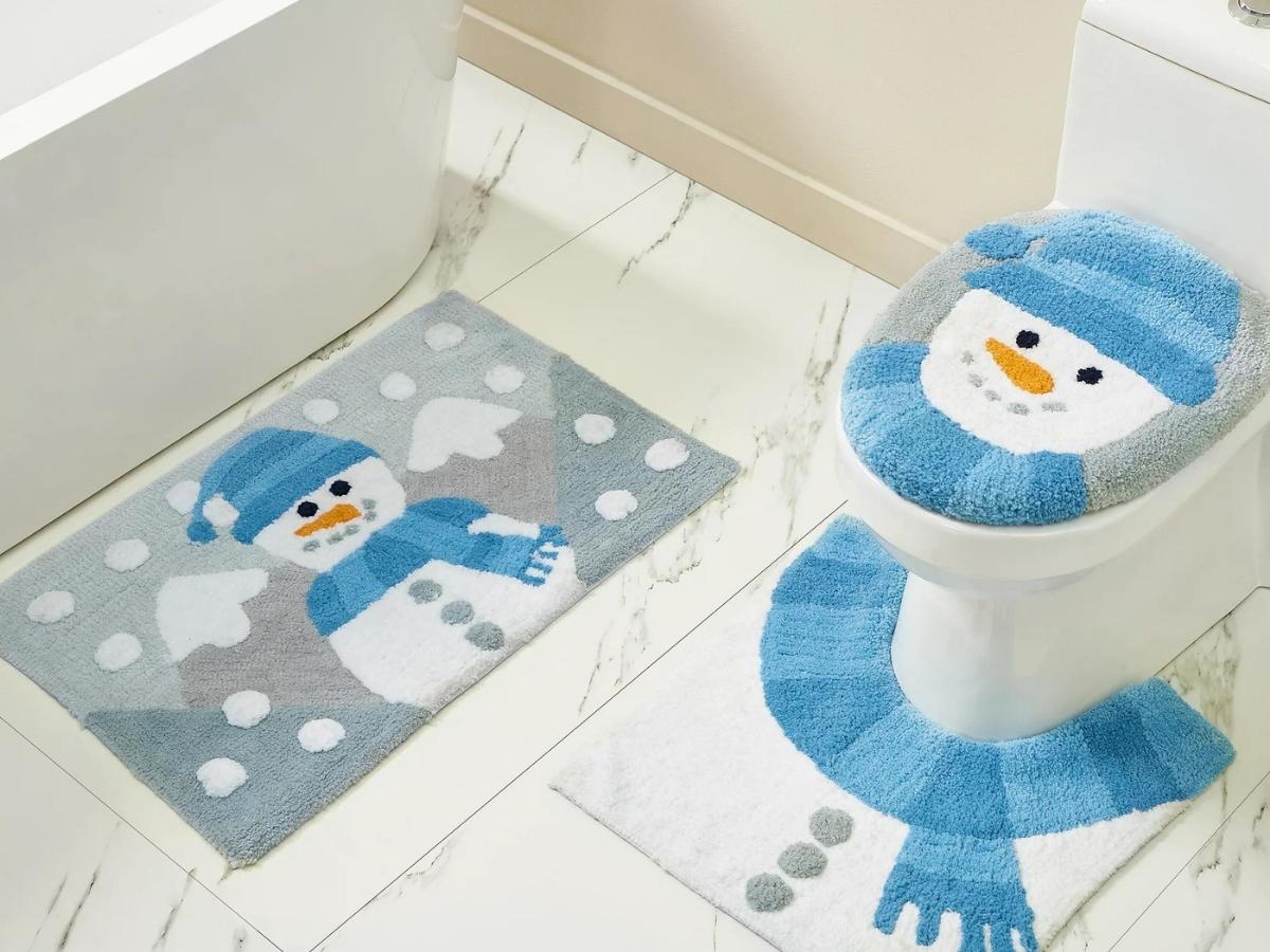 3-Piece Holiday Time Bath Rug Set - Snowman