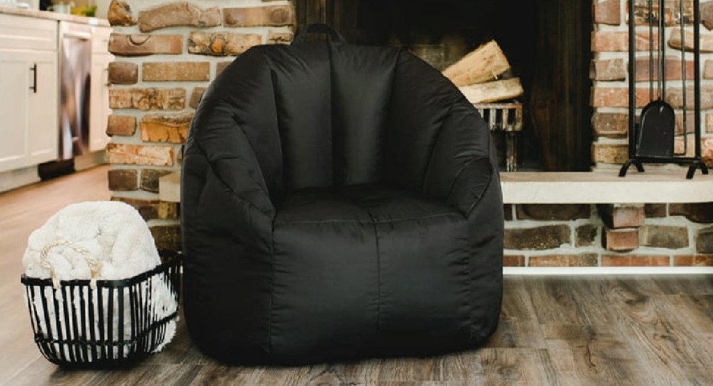 Big Joe Joey Bean Bag Chair in black in the living room