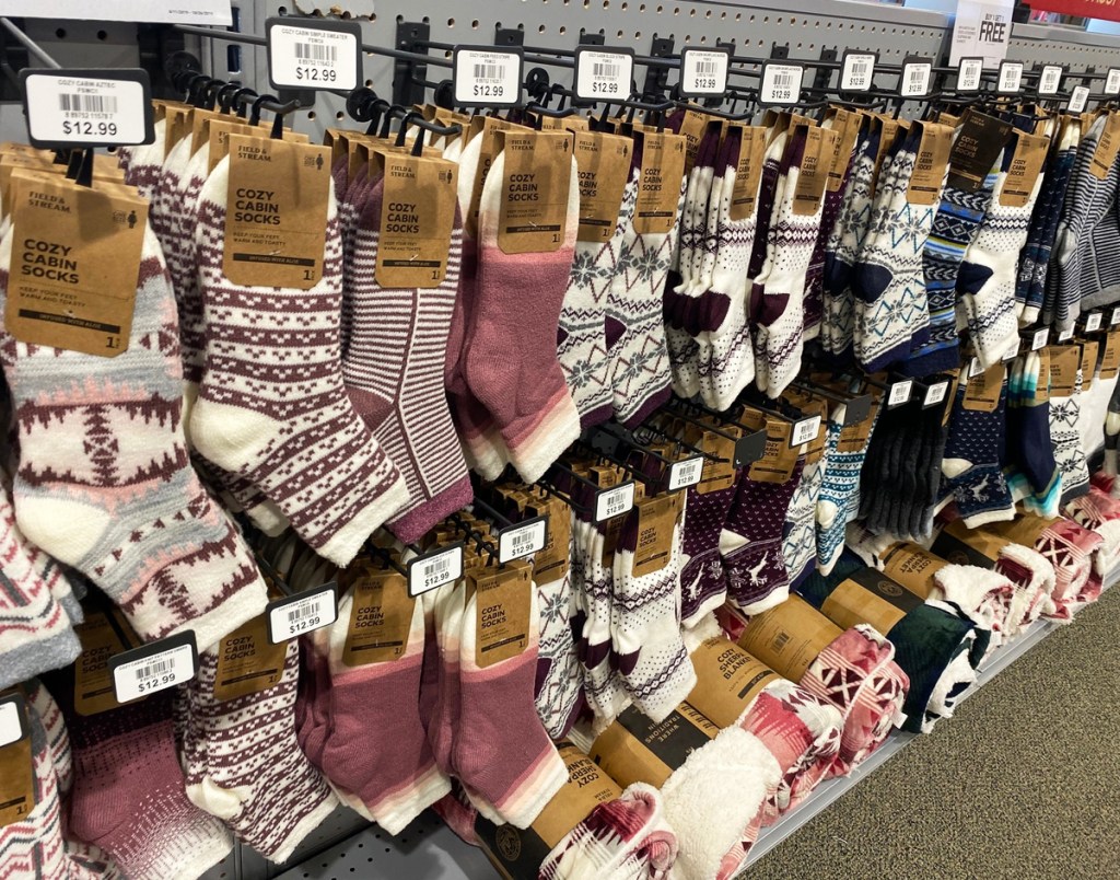 display of cabin socks in store