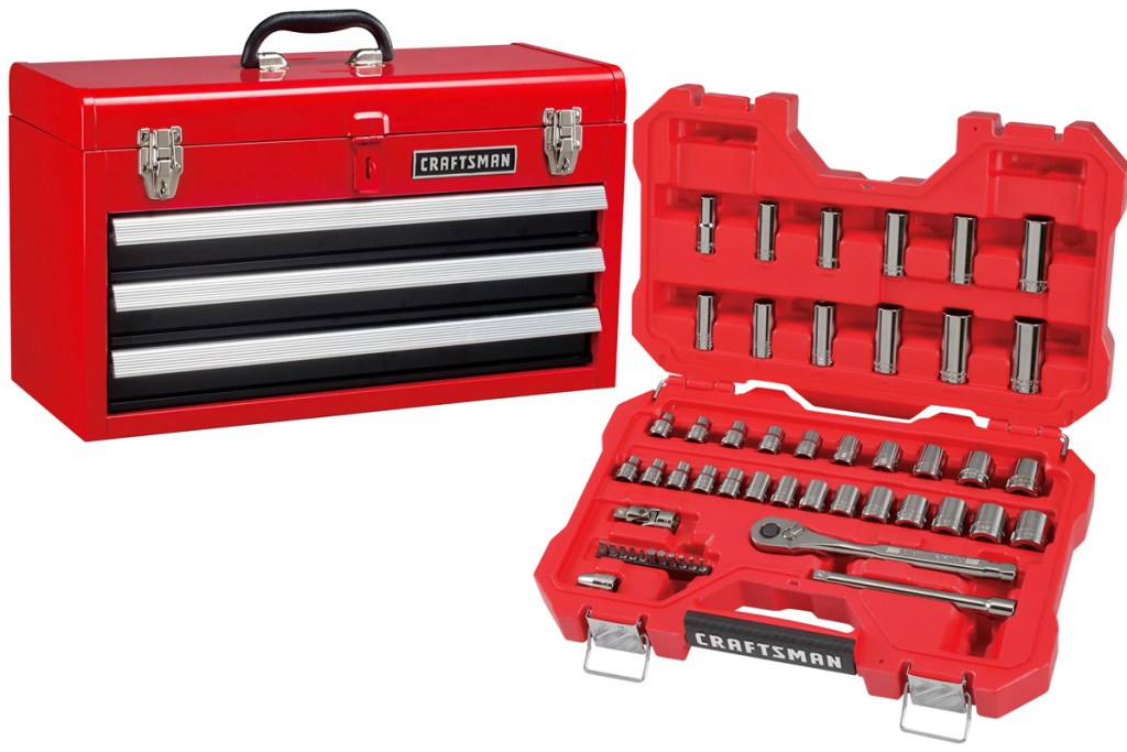 craftsman tool set in red case and a red tool box