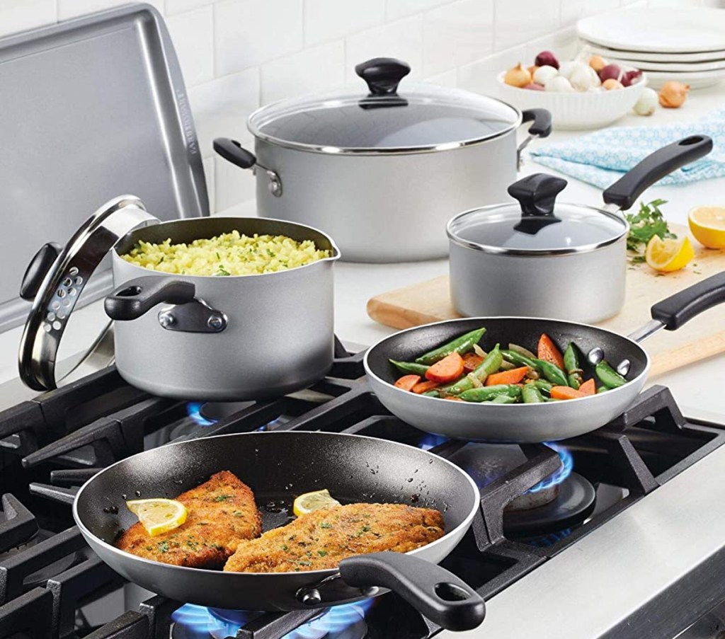 silver cookware set on stove