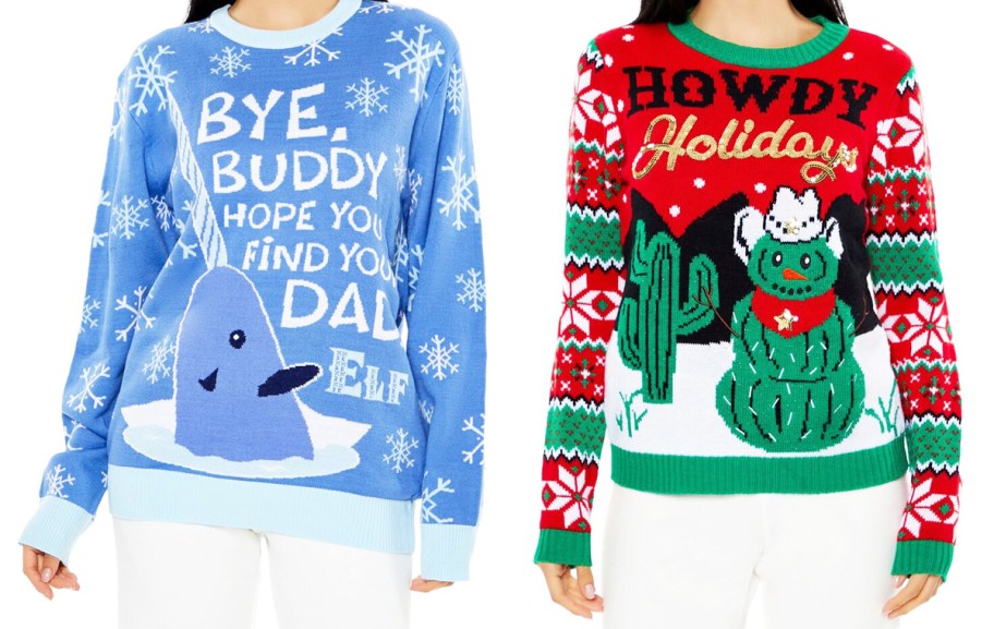 narwhal from elf and cactus snowman ugly christmas sweaters