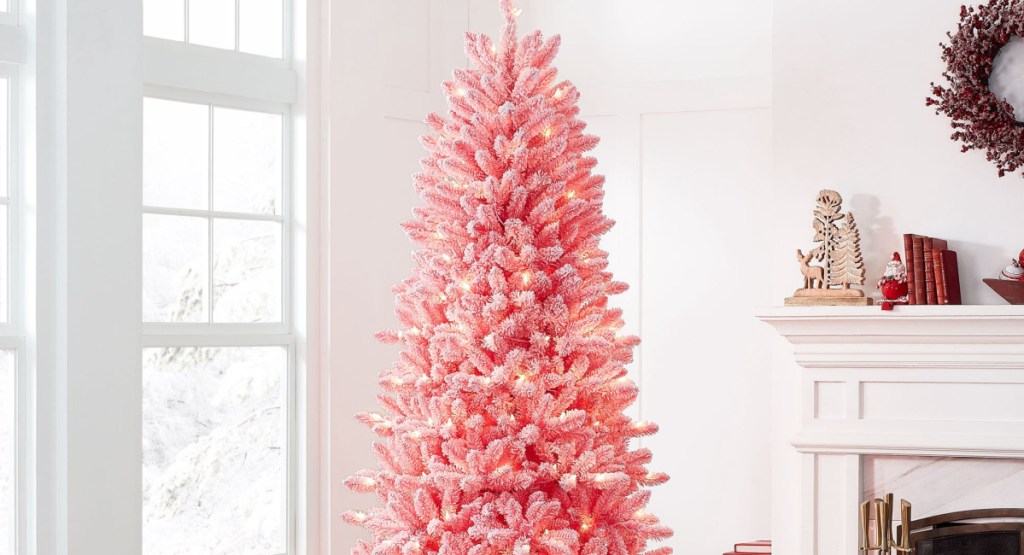 Holiday Time Prelit Snowy Pink Fir Artificial Christmas Tree