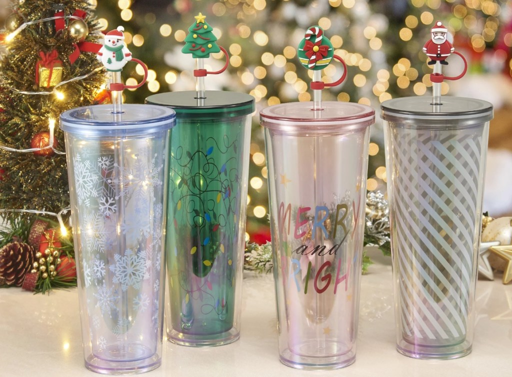 Holiday Time Tumblers with Straws