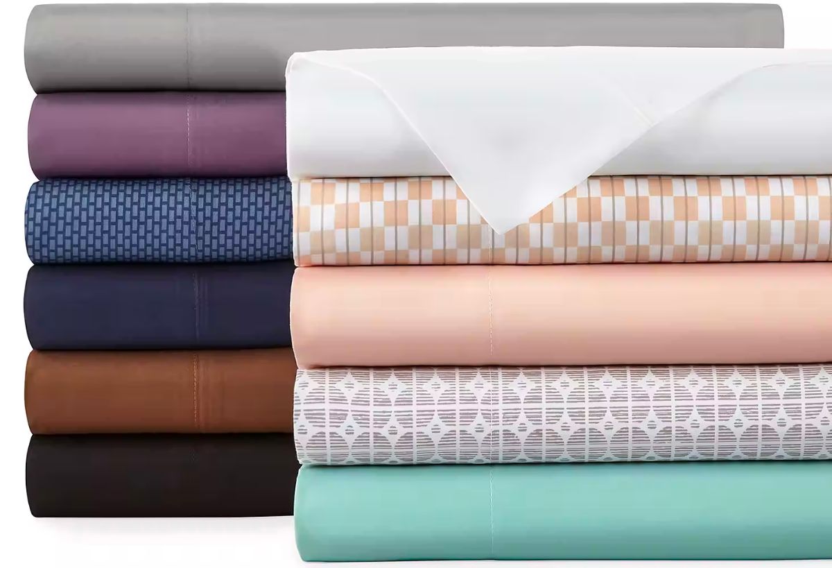 folded sheets stacked to show Home Expressions Soft Touch Microfiber Sheet Set color options