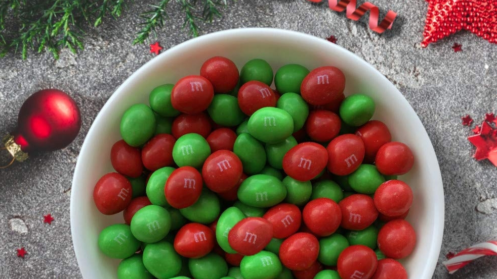 M&M Christmas Peanuts in a bowl