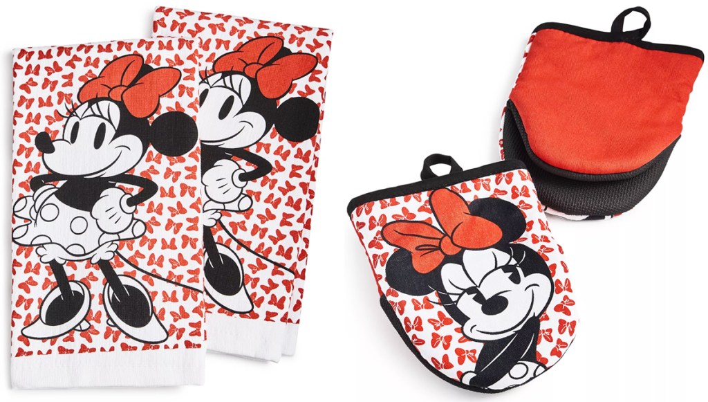 minnie mouse print dish towels and pot holders