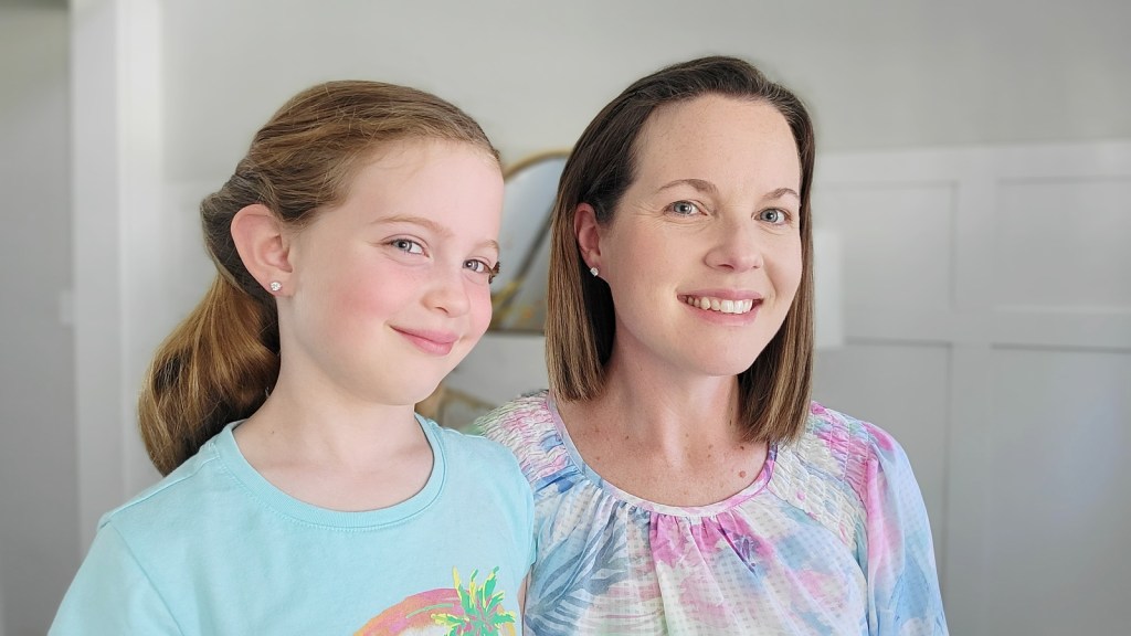 Moissanite Earrings on mom and daughter