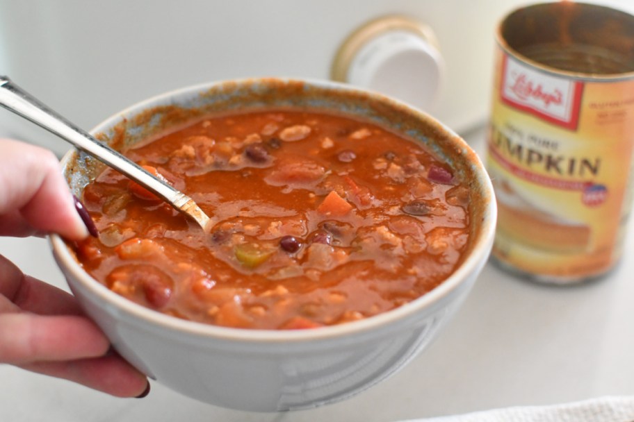 Hand holding a Pumpkin Chili Bowl