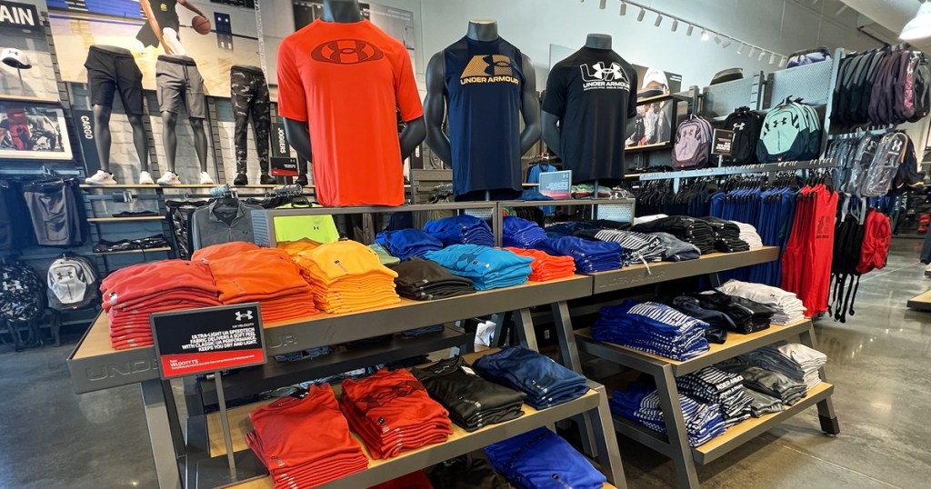 under armour shirt display in store