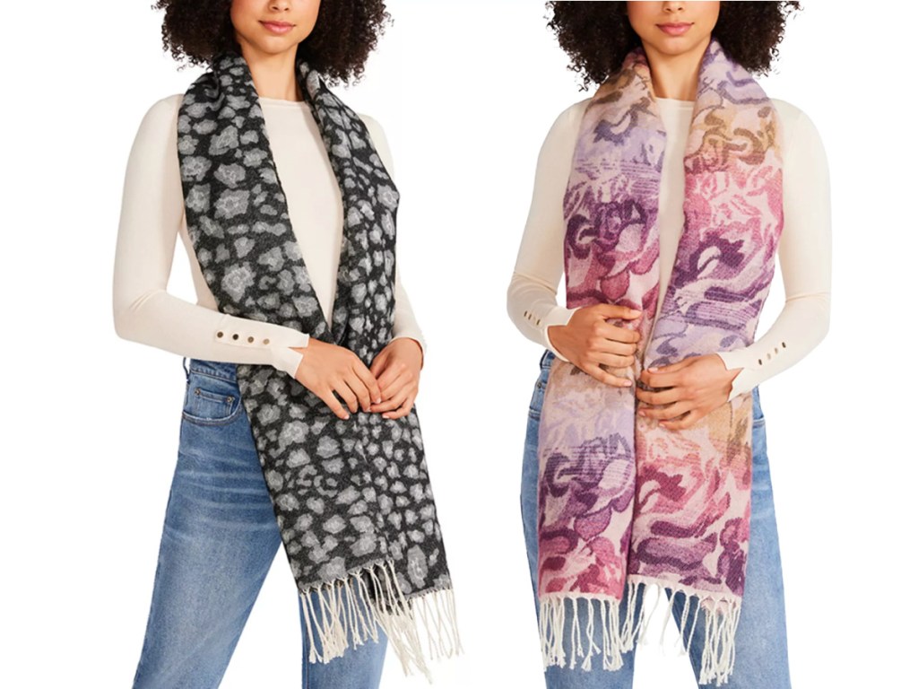 Women's Tricolor Leopard-Print Scarf with Fringe Detail