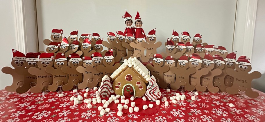 gingerbread house with gingerbread men with names