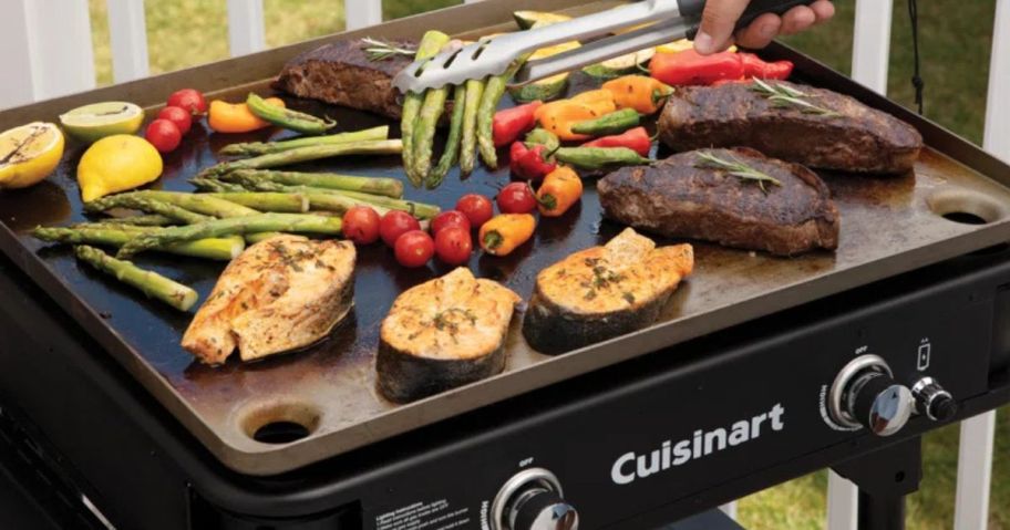 food being cooked on cuisinart gas griddle
