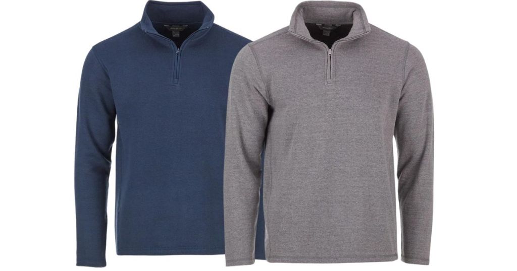 blue and gray Eddie Bauer Men's ¼ Zip Pullover