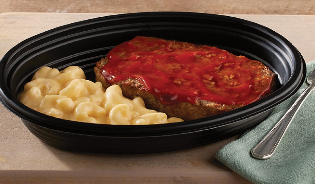 A plate of Cracker Barrel's Meatloaf and Mac N Cheese Take Home Meal