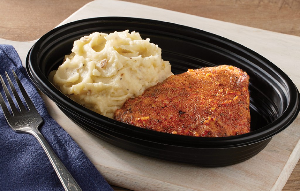 A plate of Cracker Barrel's Smoky Chicken and Mashed Potatoes $5 Take Home Meal