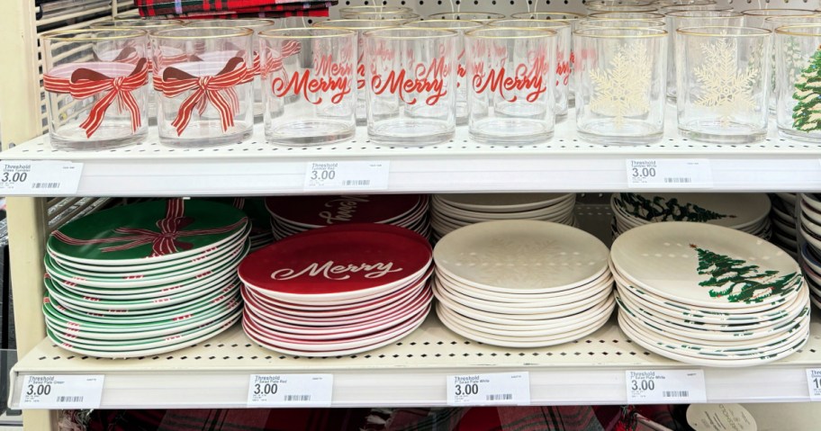 huge store display of threshold Holiday Plates at Target