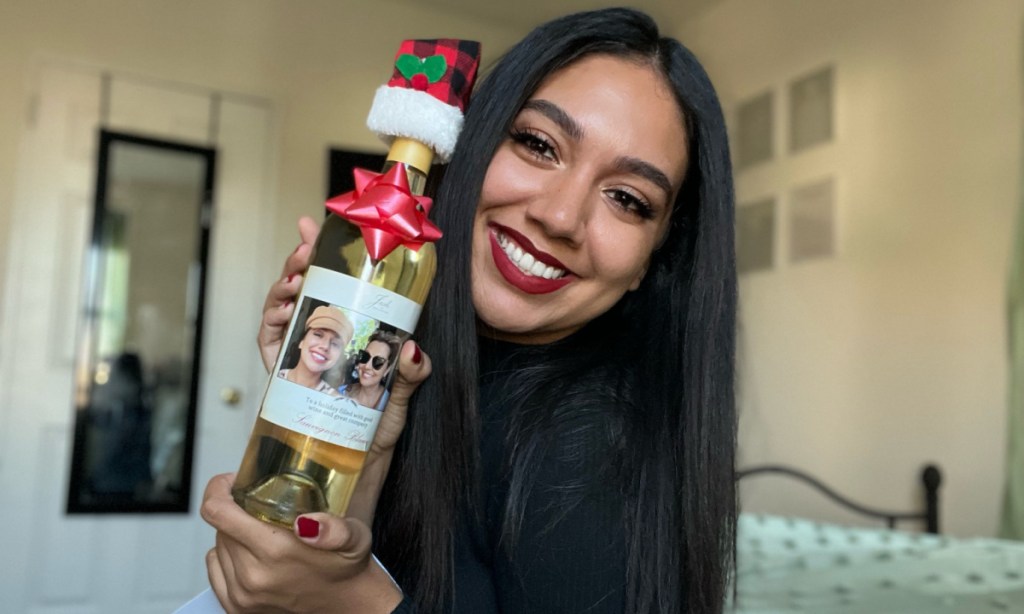 woman holding custom josh wine