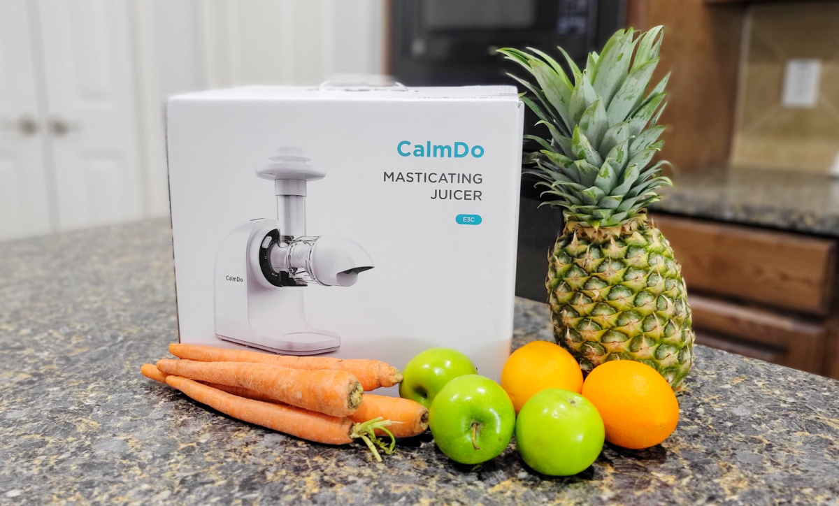 juicer on counter with ingredients