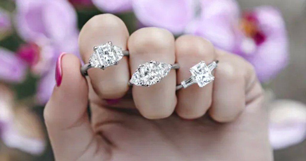 charles & colvard rings on fingers