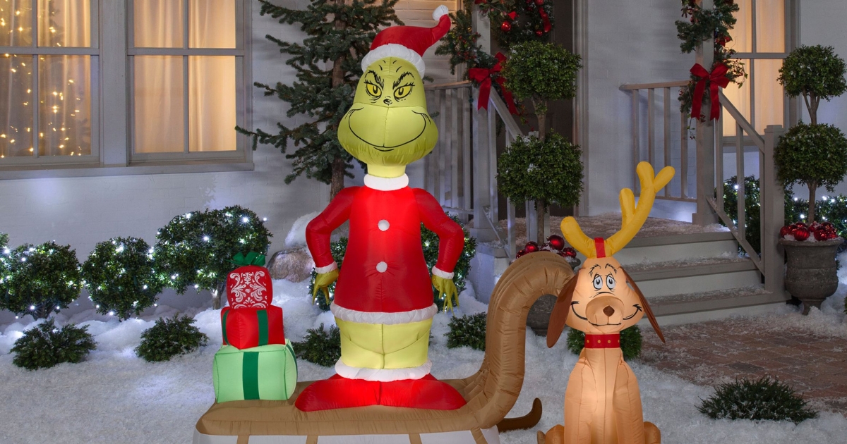 Gemmy 6' Pre-lit Grinch and Max On Sled Scene Inflatable