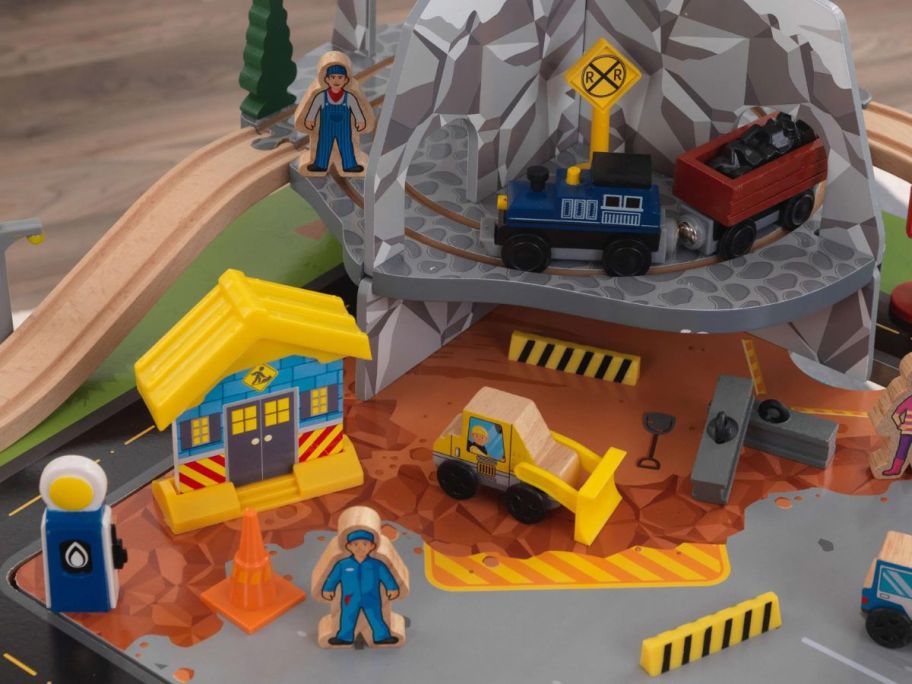 KidKraft Rocky Mountain Wooden Train Set & Table w/ 50 Accessories close up